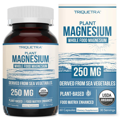 Organic Whole Food Magnesium Supplement - Plant-Based, Organic Sea Vegetable Complex - 250 mg Per Serving | Water Extracted | Gentle on Stomach | Supports Energy, Sleep, Muscle, Heart - 60 Capsules - dailyvitalstore