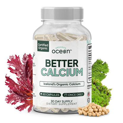 Organics Ocean Better Calcium - Organic Red Algae Calcium with Vitamin D3 and K2 Supplements - Supports Bone Structure, Joint Comfort & Encourages Healthy Aging - dailyvitalstore