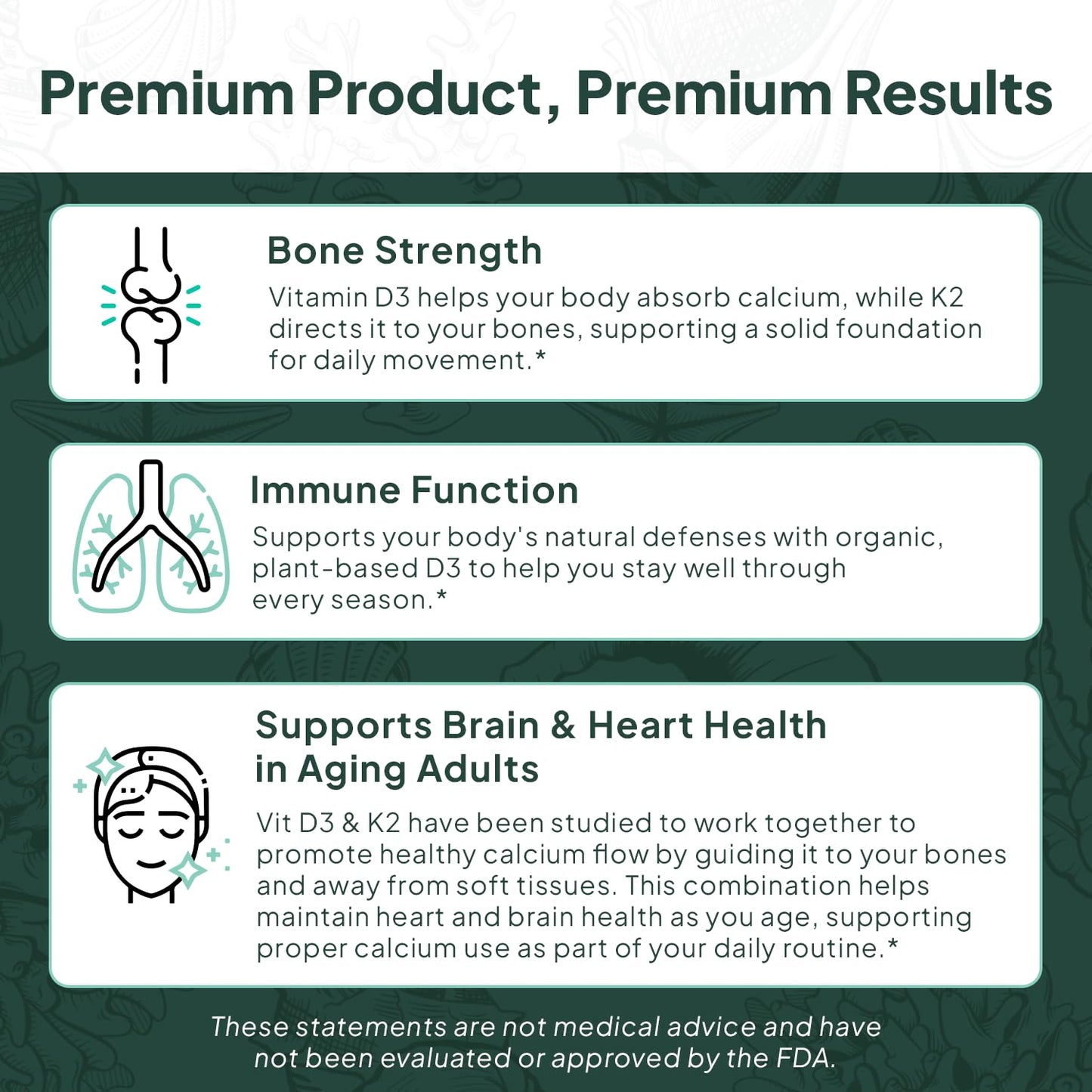 Organics Ocean Better D3 + K2-100% Organic VIT D3 and K2 Supplements with Maximum Bioavailability - Supports Bone Density, Calcium Balance, Immunity & Mood - 1-Pack, 30-Day Supply - dailyvitalstore