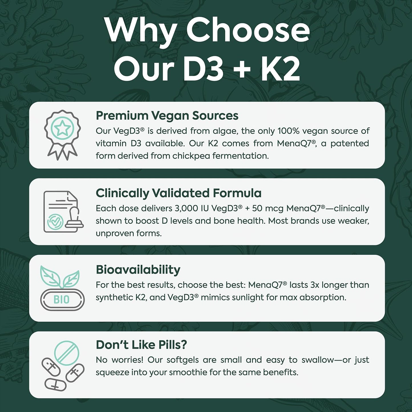 Organics Ocean Better D3 + K2-100% Organic VIT D3 and K2 Supplements with Maximum Bioavailability - Supports Bone Density, Calcium Balance, Immunity & Mood - 1-Pack, 30-Day Supply - dailyvitalstore