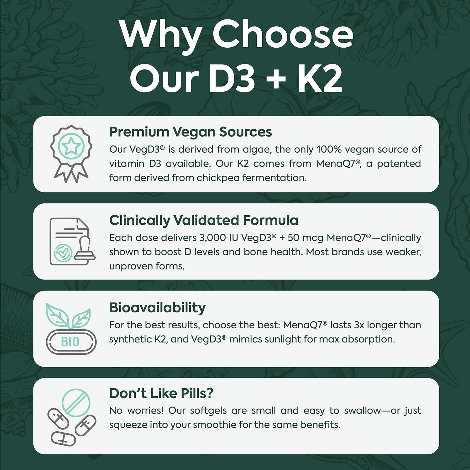 Organics Ocean Better D3 + K2-100% Organic VIT D3 and K2 Supplements with Maximum Bioavailability - Supports Bone Density, Calcium Balance, Immunity & Mood - 1-Pack, 30-Day Supply - dailyvitalstore