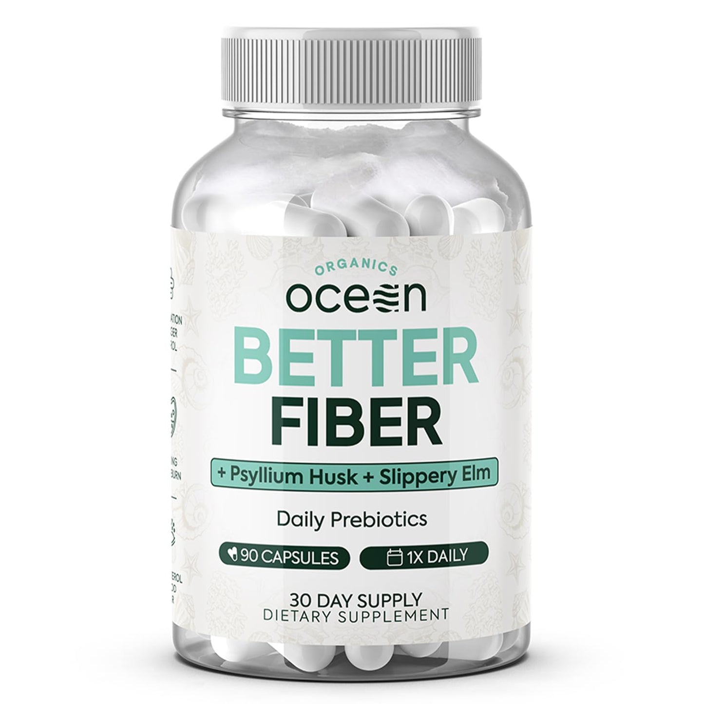 Organics Ocean Better Fiber - Daily Fiber Supplement - Soften Stool for Effortless Bowel Movements - with Psyllium Hulk and Slippery Elm - 90 Capsules - dailyvitalstore