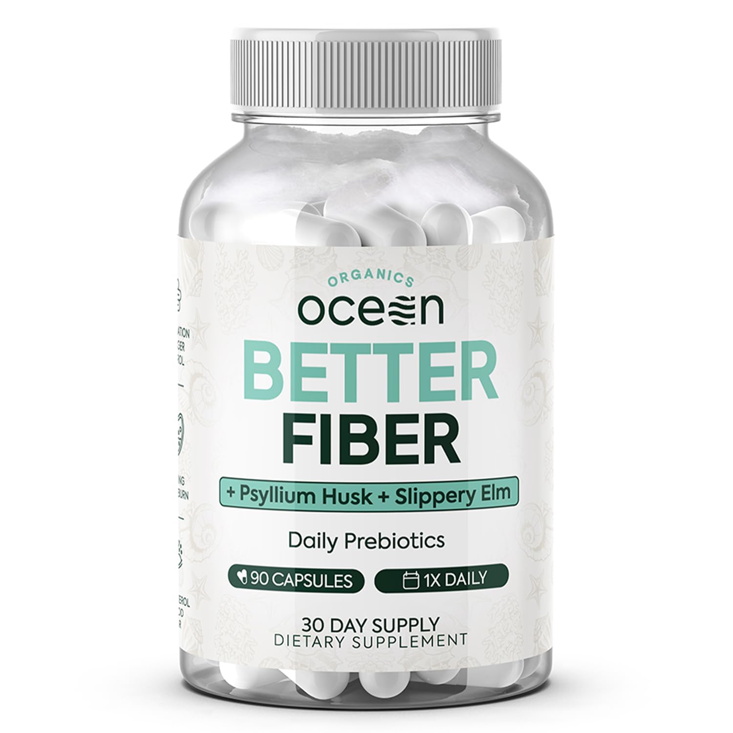Organics Ocean Better Fiber - Daily Fiber Supplement - Soften Stool for Effortless Bowel Movements - with Psyllium Hulk and Slippery Elm - 90 Capsules - dailyvitalstore