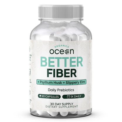 Organics Ocean Better Fiber - Daily Fiber Supplement - Soften Stool for Effortless Bowel Movements - with Psyllium Hulk and Slippery Elm - 90 Capsules - dailyvitalstore