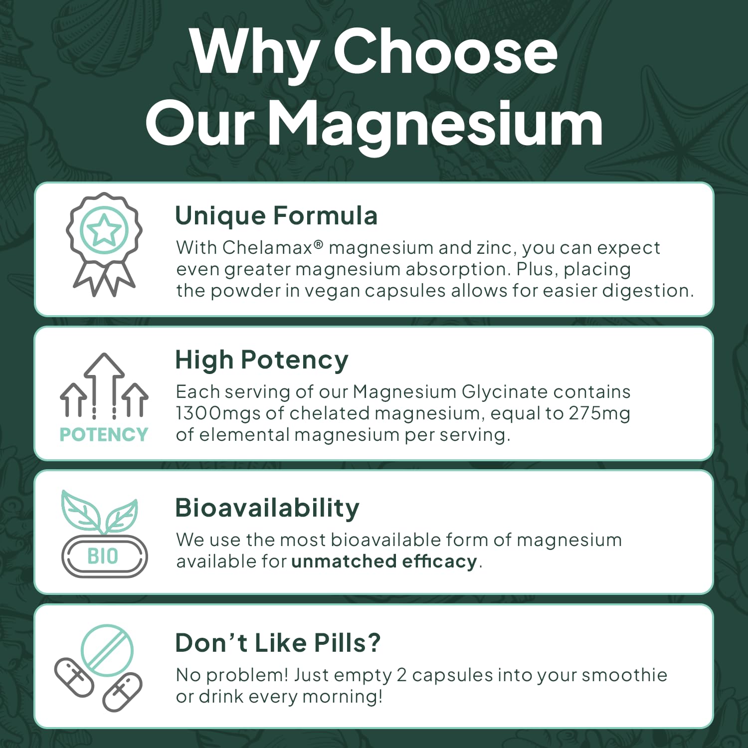 Organics Ocean Pure Magnesium Glycinate with Zinc - Maximum Strength Chelated Magnesium Supplement for Women and Men - dailyvitalstore