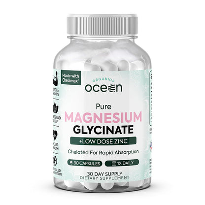 Organics Ocean Pure Magnesium Glycinate with Zinc - Maximum Strength Chelated Magnesium Supplement for Women and Men - dailyvitalstore