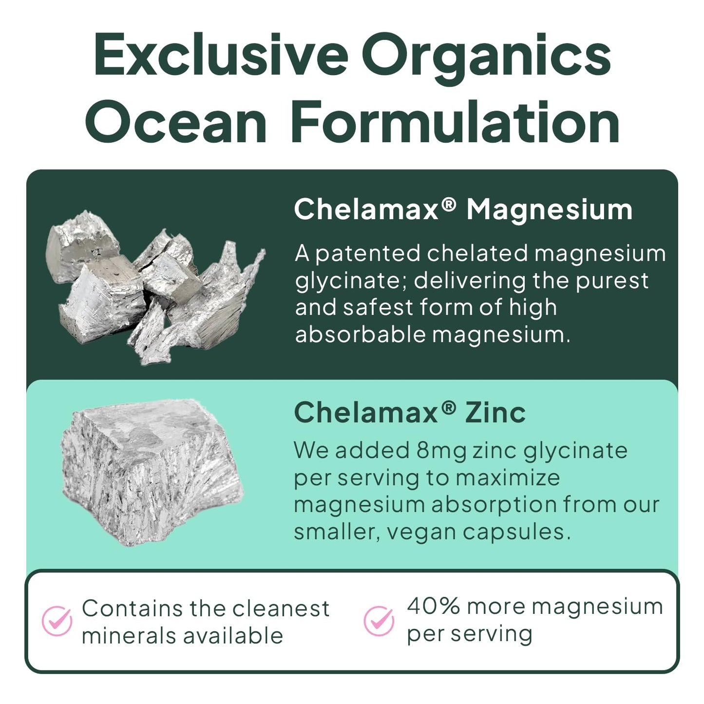 Organics Ocean Pure Magnesium Glycinate with Zinc - Maximum Strength Chelated Magnesium Supplement for Women and Men for Muscle Cramps and Sleep Support - 90 Capsule - dailyvitalstore