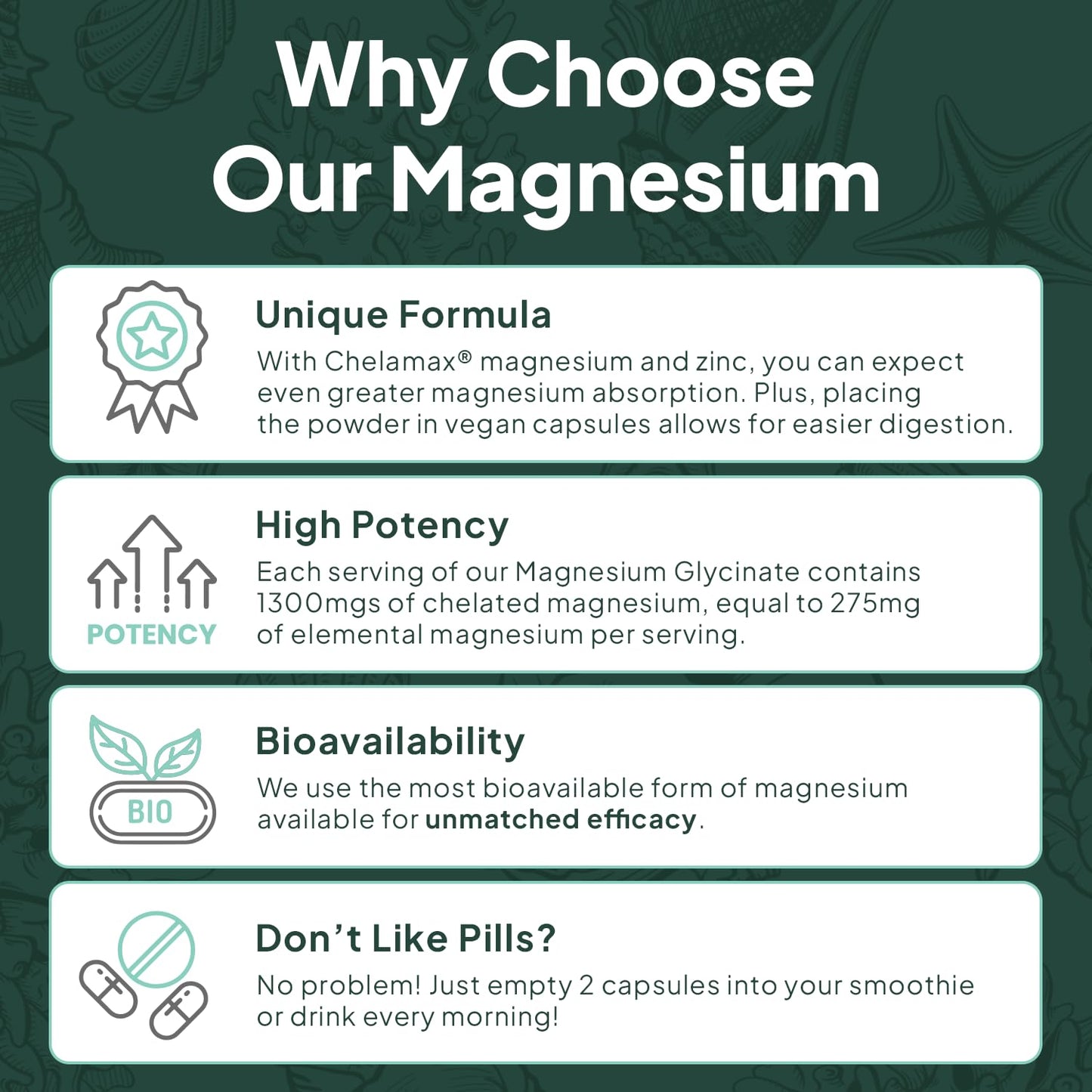 Organics Ocean Pure Magnesium Glycinate with Zinc - Maximum Strength Chelated Magnesium Supplement for Women and Men for Muscle Cramps and Sleep Support - 90 Capsule - dailyvitalstore