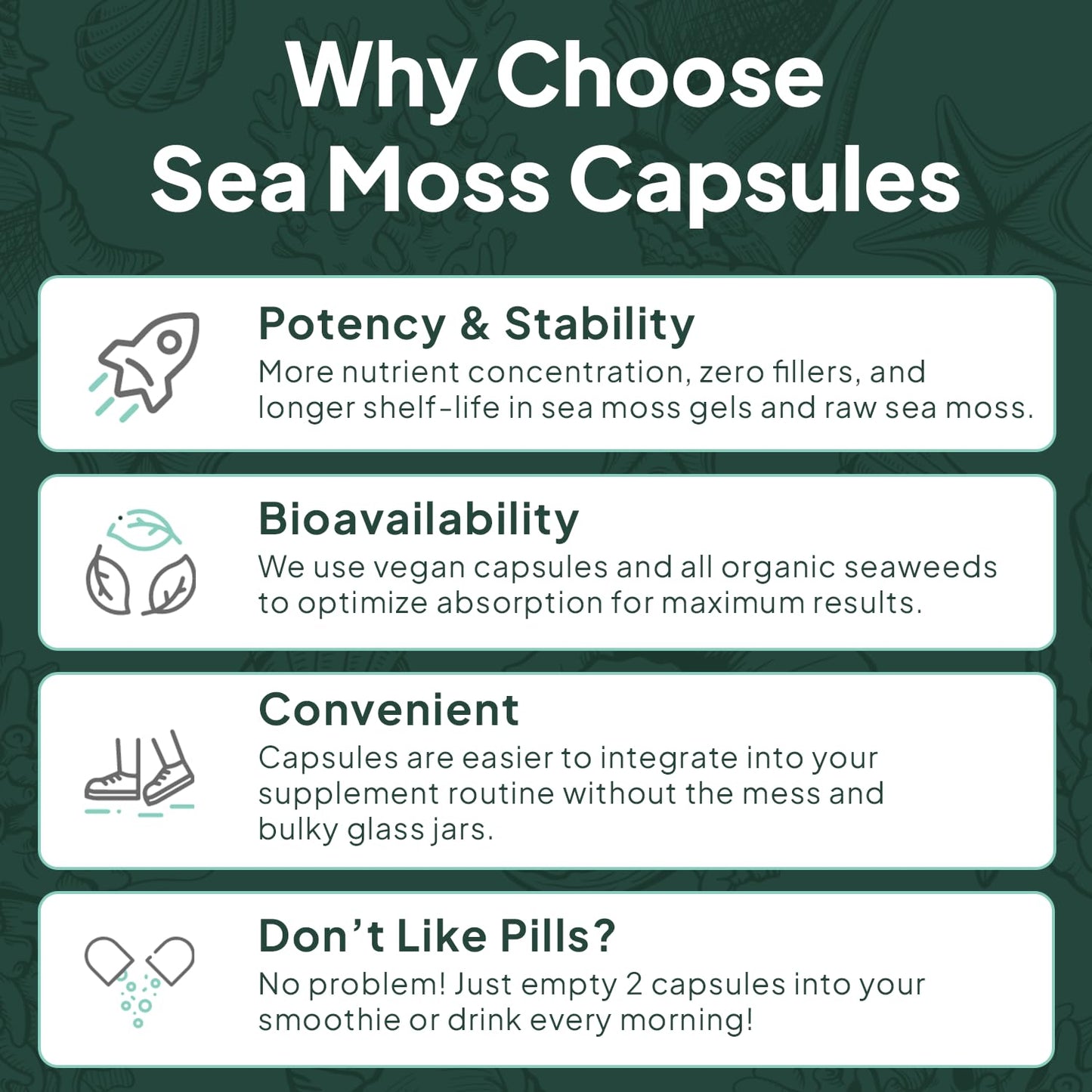 Organics Ocean Wild Sea Moss Capsules - 100% Organic Irish Sea Moss with Organic Chlorella, Bladderwrack and Vitamin D for Energy, Lung Health and Thyroid Support for Women and Men - 60 Capsules - dailyvitalstore