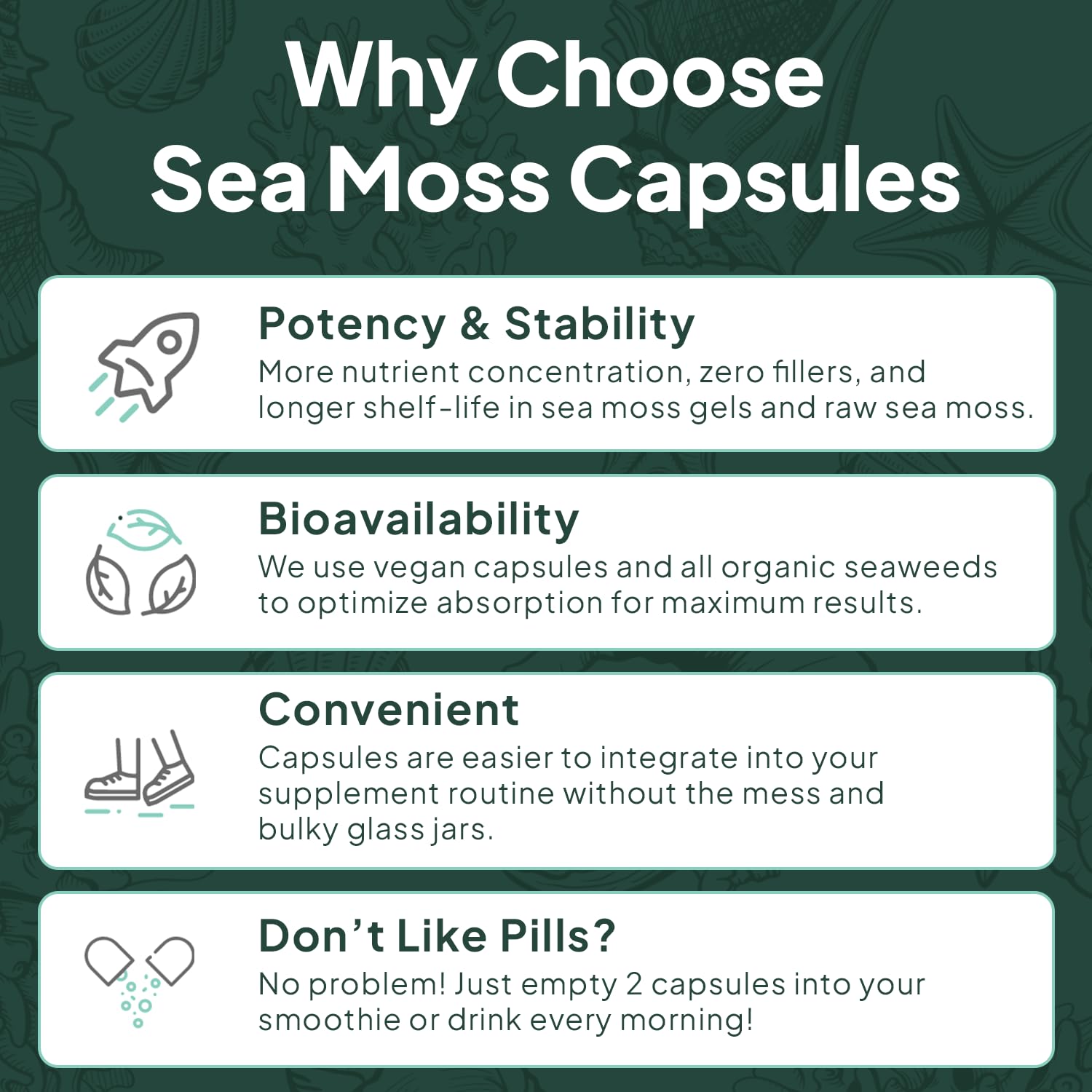 Organics Ocean Wild Sea Moss Capsules - 100% Organic Irish Sea Moss with Organic Chlorella, Bladderwrack and Vitamin D for Energy, Lung Health and Thyroid Support for Women and Men - 60 Capsules - dailyvitalstore