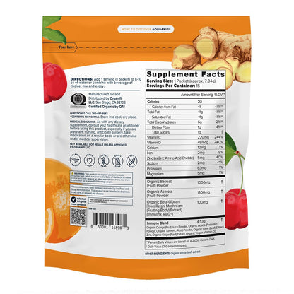Organifi Immunity - Organic Superfood Immunity Support - 15 Single Serve Packets - Immunity Powder for T Cell Production and Upper Respiratory Health - Mushroom Beta Glucans, Vitamin C, D and Zinc - dailyvitalstore