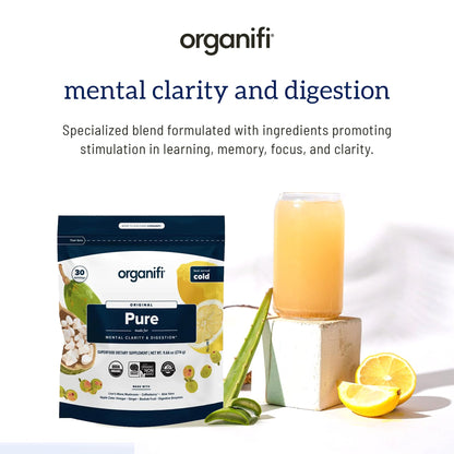 Organifi Pure - Promotes Stimulation in Learning, Memory, Focus, and Clarity - Brain Support with Superfoods - Gluten-Free and Non GMO - Best Served Cold, 30 Servings - dailyvitalstore