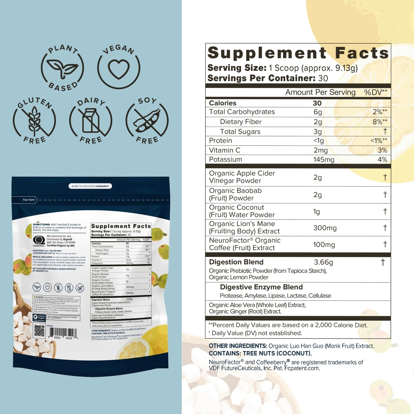 Organifi Pure - Promotes Stimulation in Learning, Memory, Focus, and Clarity - Brain Support with Superfoods - Gluten-Free and Non GMO - Best Served Cold, 30 Servings - dailyvitalstore