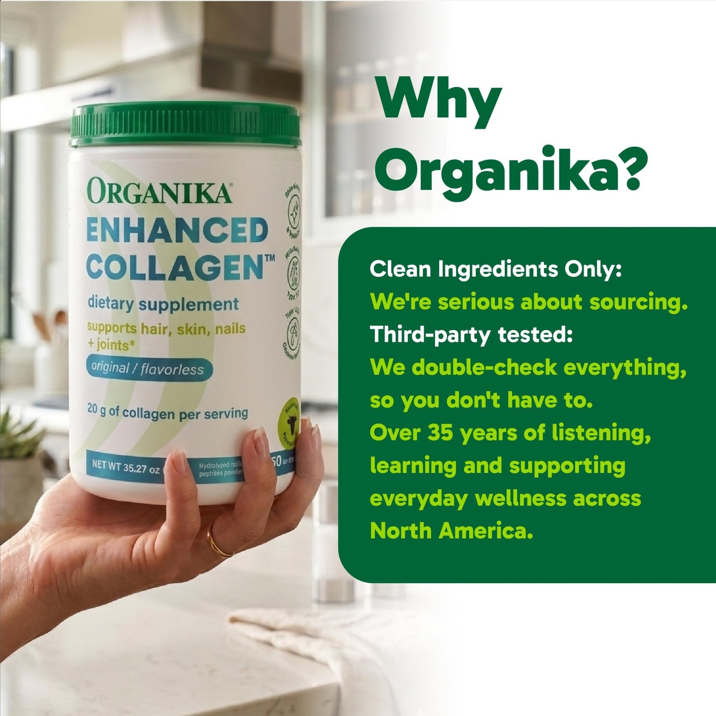 Organika Collagen Powder - for Healthy Hair, Skin, Nails, and Joints. Hydrolyzed Protein Peptides for Better Absorption- Grass-Fed, Non-GMO- Unflavoured- 2.2lbs - dailyvitalstore