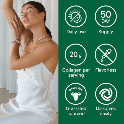 Organika Collagen Powder - for Healthy Hair, Skin, Nails, and Joints. Hydrolyzed Protein Peptides for Better Absorption- Grass-Fed, Non-GMO- Unflavoured- 2.2lbs - dailyvitalstore