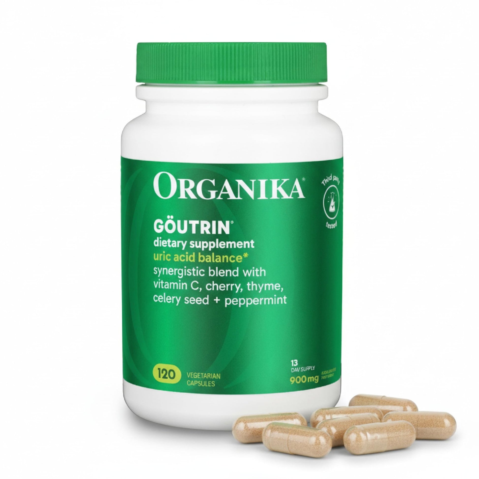Organika Goutrin Uric Acid Flush for Gout (120 Caps): Gentle Gout Support with Cherry, Thyme, Celery Seed, Peppermint, & VIT C: Clean & Vegan Gout Supplements for Men & Women - Metabolism & Mobility - dailyvitalstore