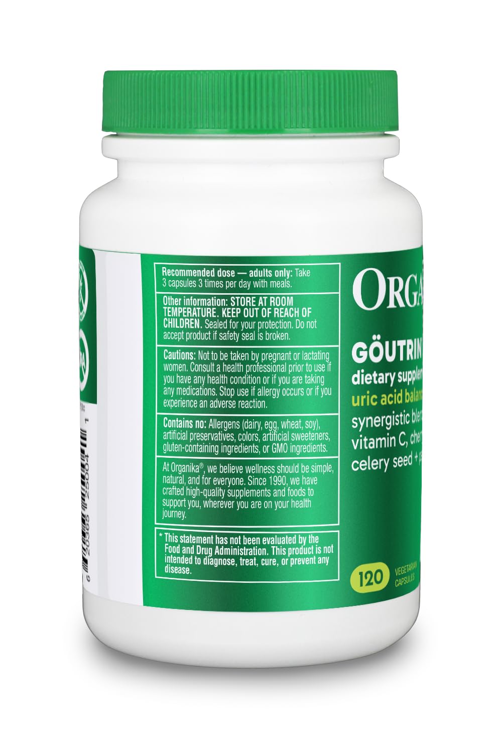 Organika Goutrin Uric Acid Flush for Gout (120 Caps): Gentle Gout Support with Cherry, Thyme, Celery Seed, Peppermint, & VIT C: Clean & Vegan Gout Supplements for Men & Women - Metabolism & Mobility - dailyvitalstore
