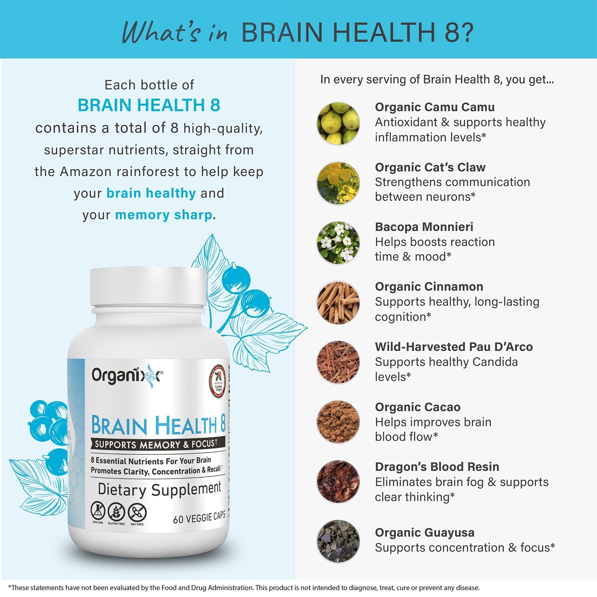 Organixx Ageless Brain Powerful Brain Health Supplement to Support Brain Function, Clarity, Focus, Re-Energize Brain Cells, Helps Promote a Balanced Mood, Gluten Free, Non GMO, 60 Vegetarian Capsules - dailyvitalstore