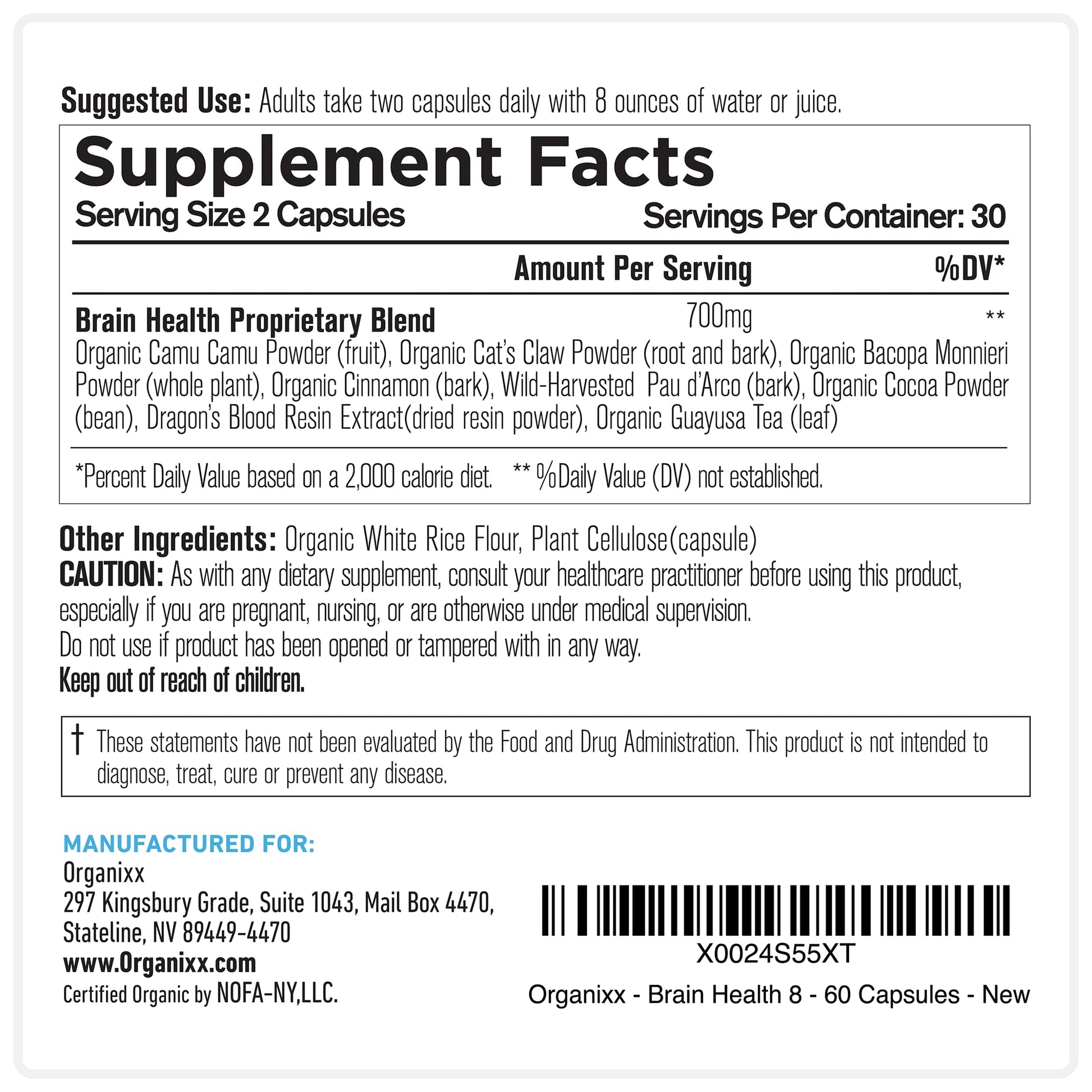 Organixx Ageless Brain Powerful Brain Health Supplement to Support Brain Function, Clarity, Focus, Re-Energize Brain Cells, Helps Promote a Balanced Mood, Gluten Free, Non GMO, 60 Vegetarian Capsules - dailyvitalstore
