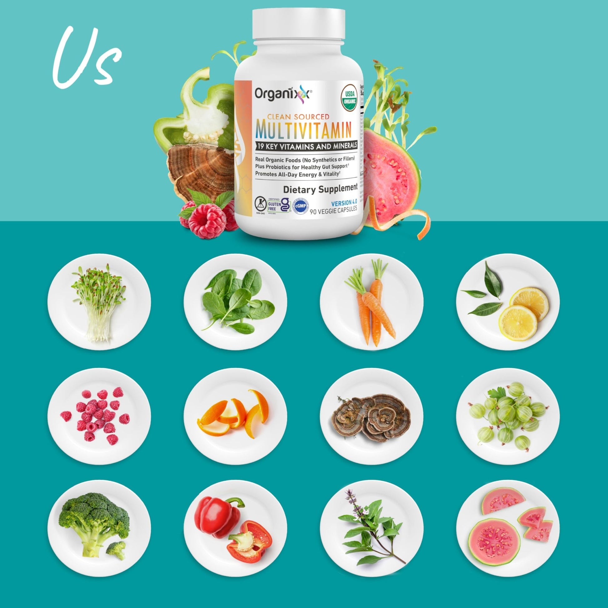 Organixx Clean Sourced Multivitamin for Women & Men, w/Vitamin C, D3, Vitamin B Complex, Probiotics, Organic Fruits & Vegetables, Supports Digestive Gut Health, Immune Support, 90 Vegan Gel Capsules - dailyvitalstore