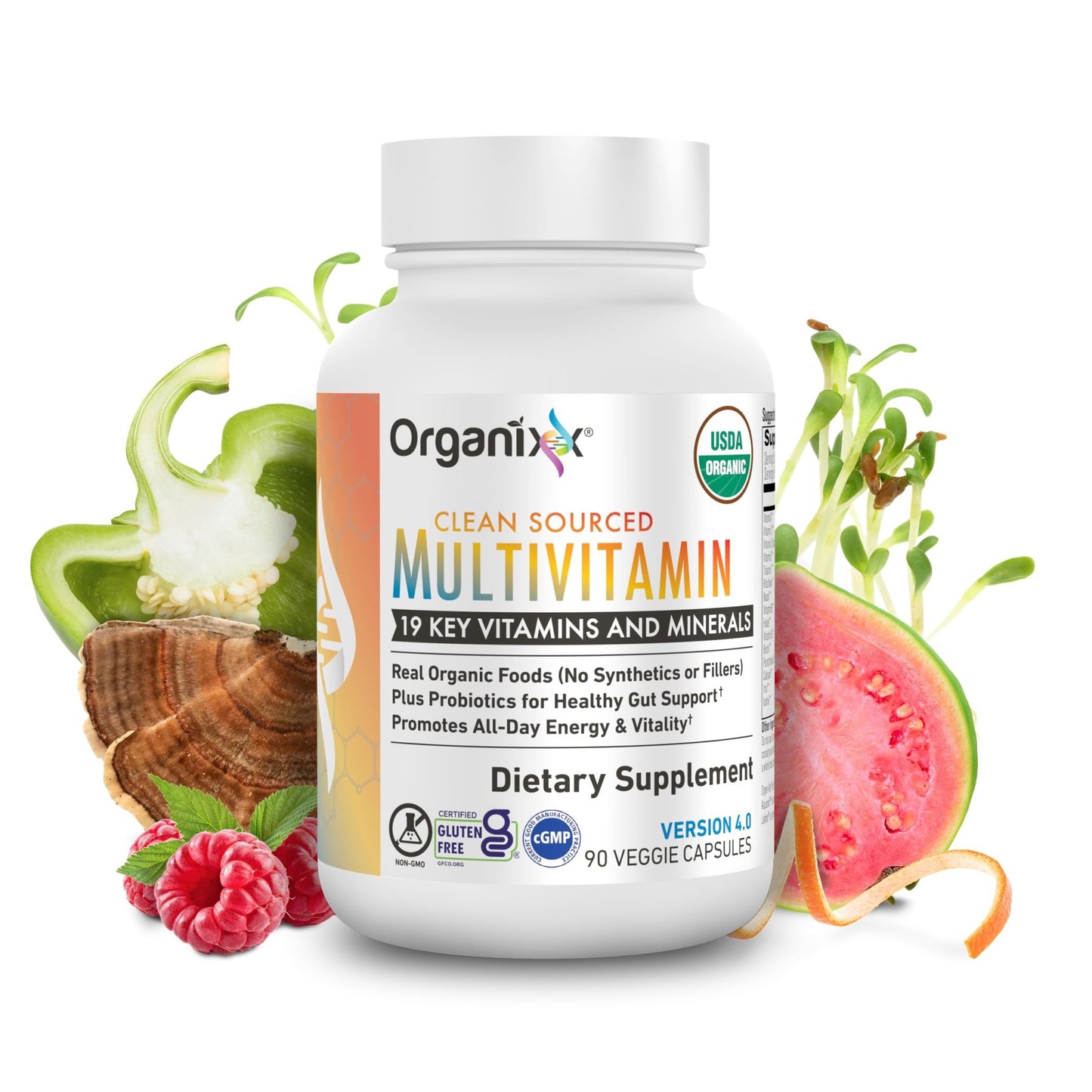 Organixx Clean Sourced Multivitamin for Women & Men, w/Vitamin C, D3, Vitamin B Complex, Probiotics, Organic Fruits & Vegetables, Supports Digestive Gut Health, Immune Support, 90 Vegan Gel Capsules - dailyvitalstore