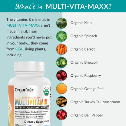 Organixx Clean Sourced Multivitamin for Women & Men, w/Vitamin C, D3, Vitamin B Complex, Probiotics, Organic Fruits & Vegetables, Supports Digestive Gut Health, Immune Support, 90 Vegan Gel Capsules - dailyvitalstore