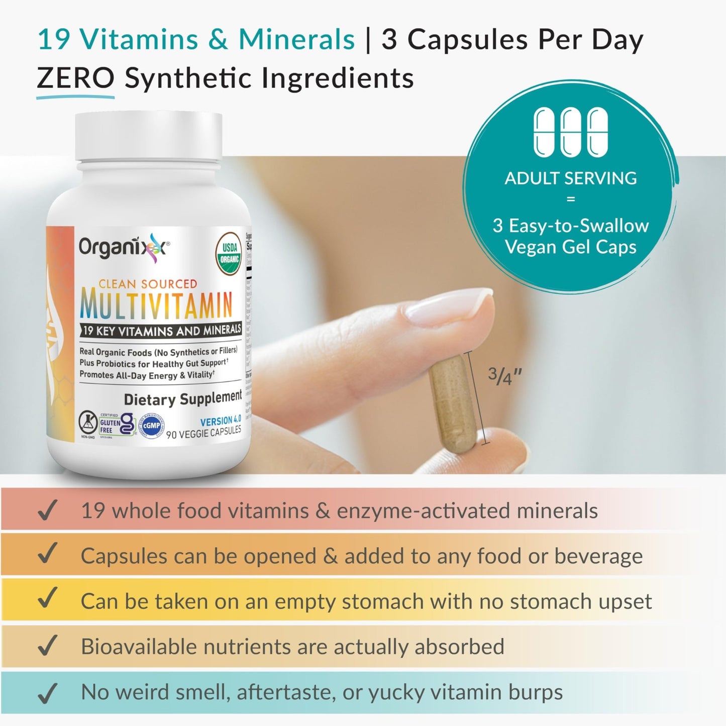 Organixx Clean Sourced Multivitamin for Women & Men, w/Vitamin C, D3, Vitamin B Complex, Probiotics, Organic Fruits & Vegetables, Supports Digestive Gut Health, Immune Support, 90 Vegan Gel Capsules - dailyvitalstore