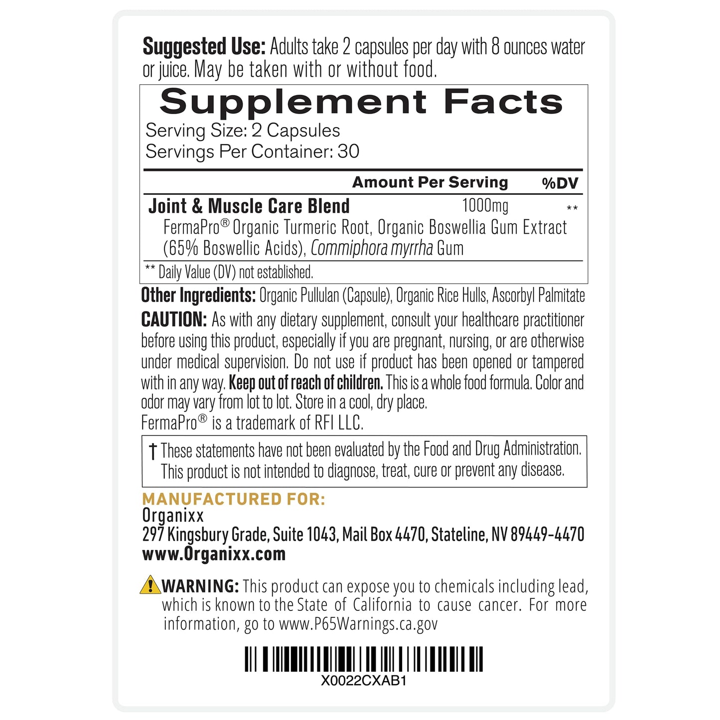 Organixx Joint & Muscle Care Organic Turmeric Supplement, 3-in-1 Frankincense, Turmeric and Myrrh Joint Health & Joint Support Supplement Body Care Capsules, Supports Swelling, Tension, 60 Capsules - dailyvitalstore