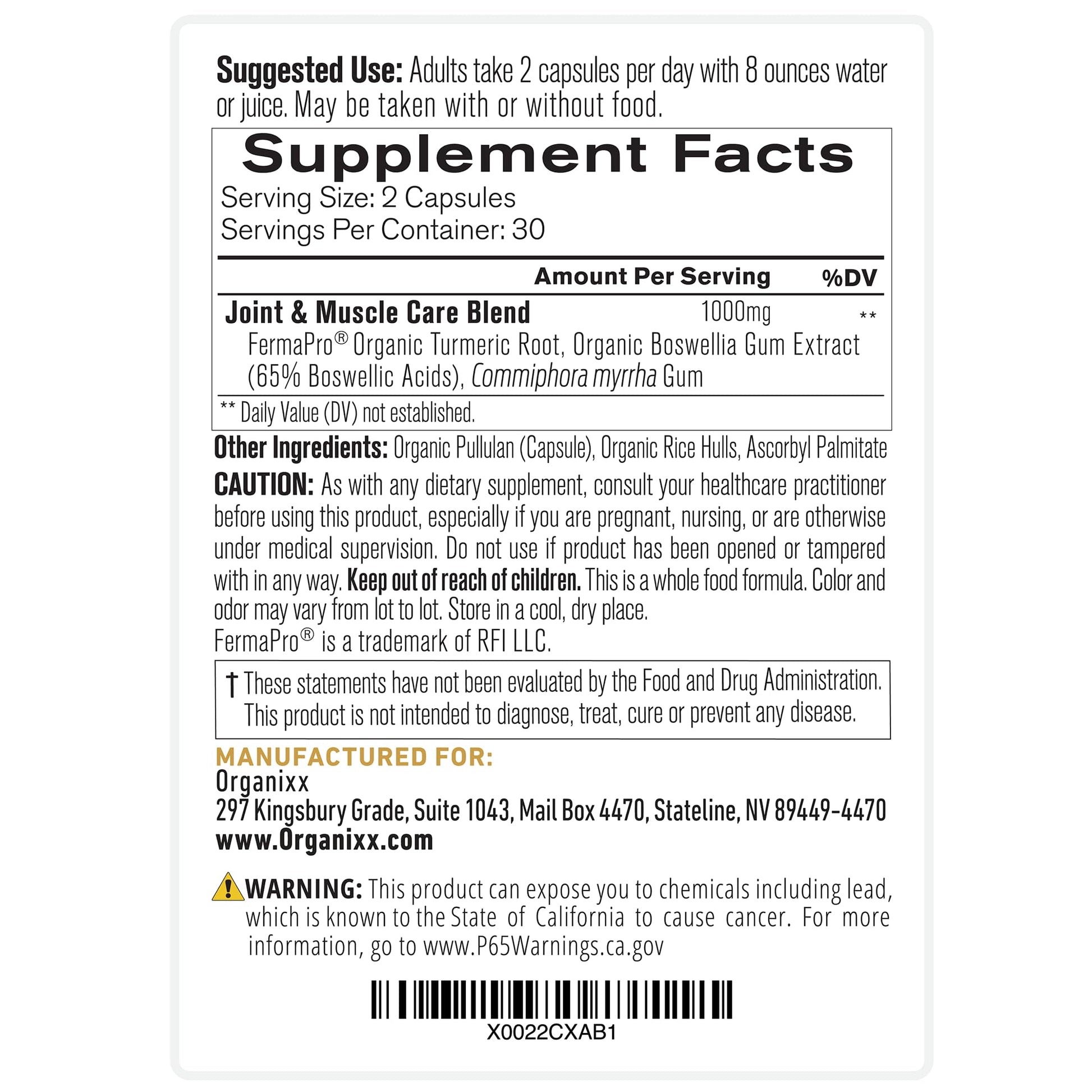 Organixx Joint & Muscle Care Organic Turmeric Supplement, 3-in-1 Frankincense, Turmeric and Myrrh Joint Health & Joint Support Supplement Body Care Capsules, Supports Swelling, Tension, 60 Capsules - dailyvitalstore