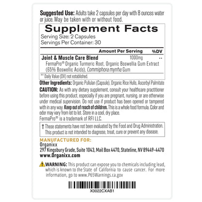 Organixx Joint & Muscle Care Organic Turmeric Supplement, 3-in-1 Frankincense, Turmeric and Myrrh Joint Health & Joint Support Supplement Body Care Capsules, Supports Swelling, Tension, 60 Capsules - dailyvitalstore
