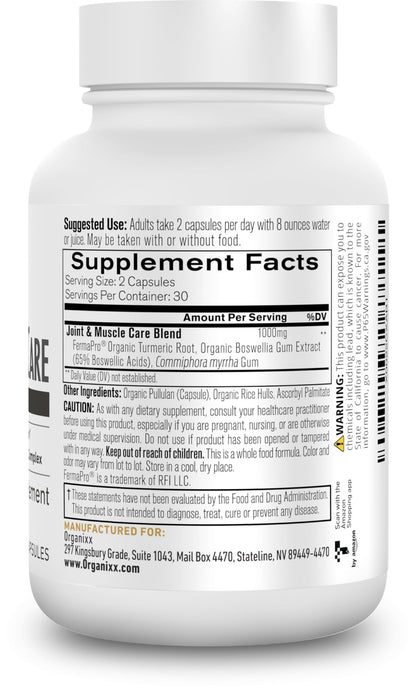 Organixx Joint & Muscle Care Organic Turmeric Supplement, 3-in-1 Frankincense, Turmeric and Myrrh Joint Health & Joint Support Supplement Body Care Capsules, Supports Swelling, Tension, 60 Capsules - dailyvitalstore