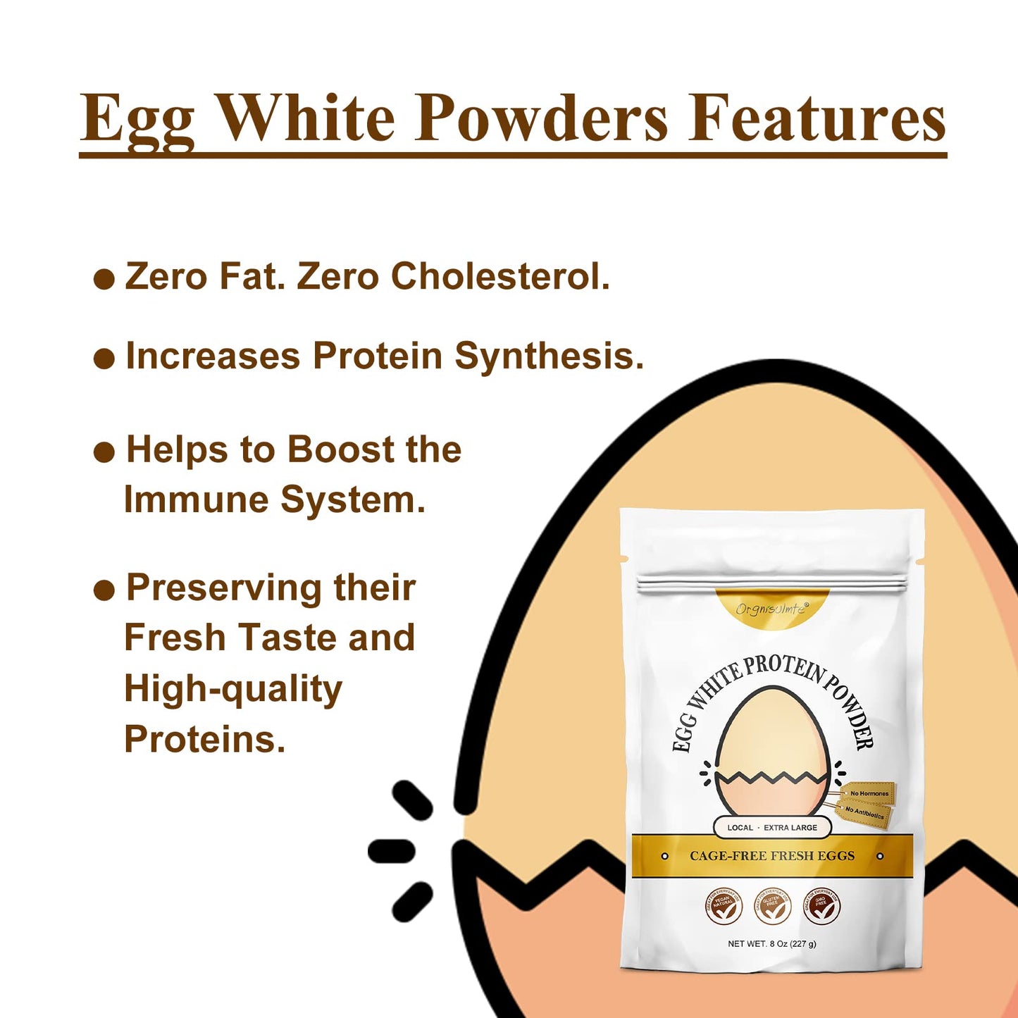 Orgnisulmte Egg White Protein Powder 8 Oz, Pasteurized Dried Egg Whites Protein, Gluten-Free, Non-GMO, Unflavored, Free Range High Whip for Baking, Desserts 227g - dailyvitalstore