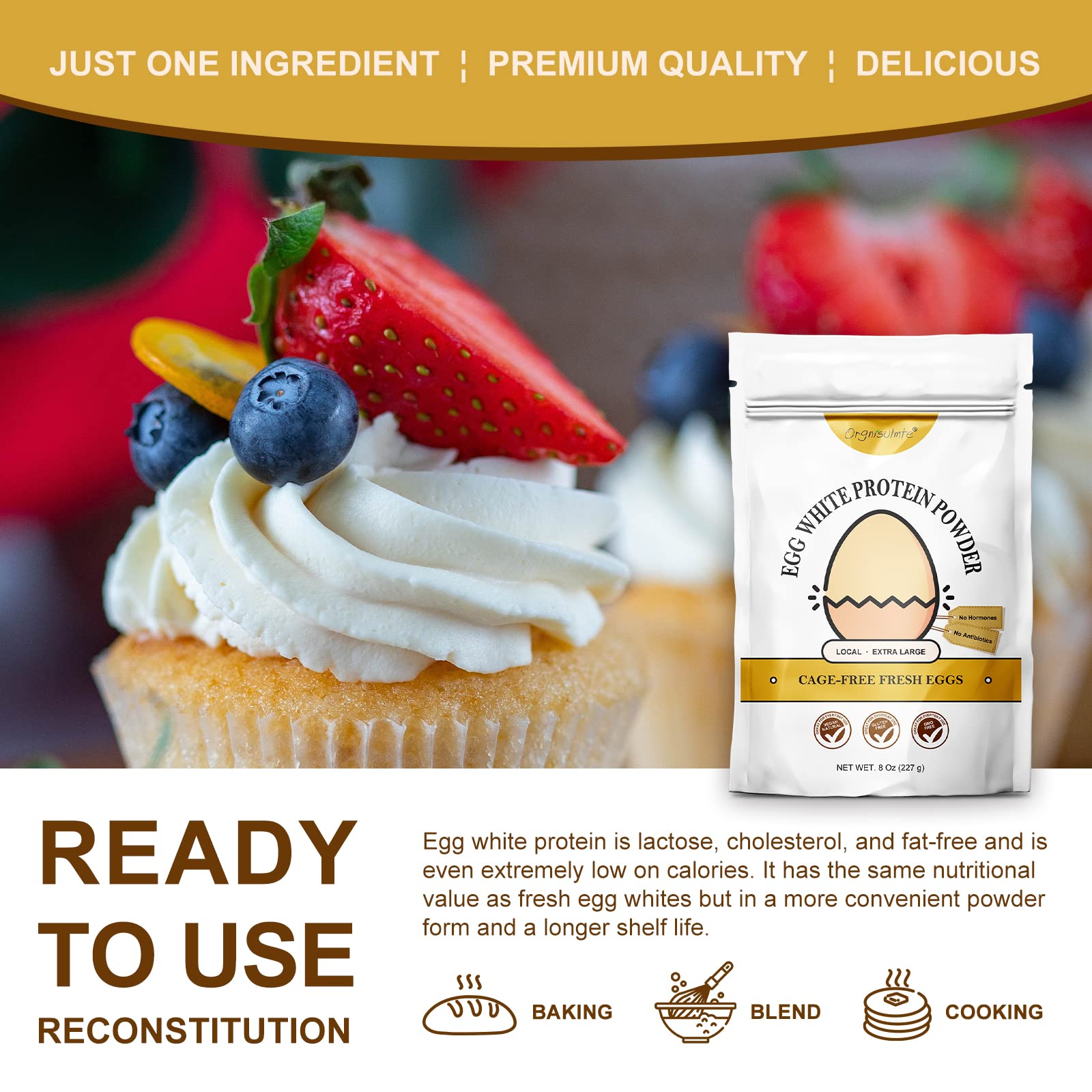 Orgnisulmte Egg White Protein Powder 8 Oz, Pasteurized Dried Egg Whites Protein, Gluten-Free, Non-GMO, Unflavored, Free Range High Whip for Baking, Desserts 227g - dailyvitalstore