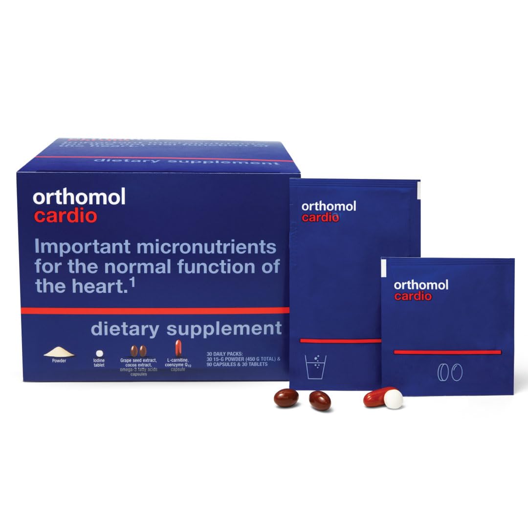 Orthomol Cardio, Heart Health Supplements for Circulation & Vascular Support, Omega-3, Magnesium, Cocoa Polyphenols & B Vitamins, Supports Cardiovascular Health, 30-Day Supply, Powder+Tablets+Capsules - dailyvitalstore