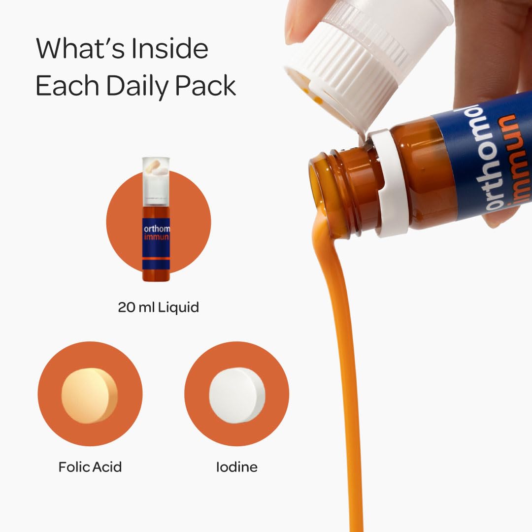 Orthomol Immun, Immune Support Vials for Adults with Vitamin C, Zinc, Selenium, Iodine, Vitamin D, E, A ,B, Calcium, 25+ Immune Boost Nutrients, 1 Serving Per Day for Daily Health (30 Day Supply) - dailyvitalstore