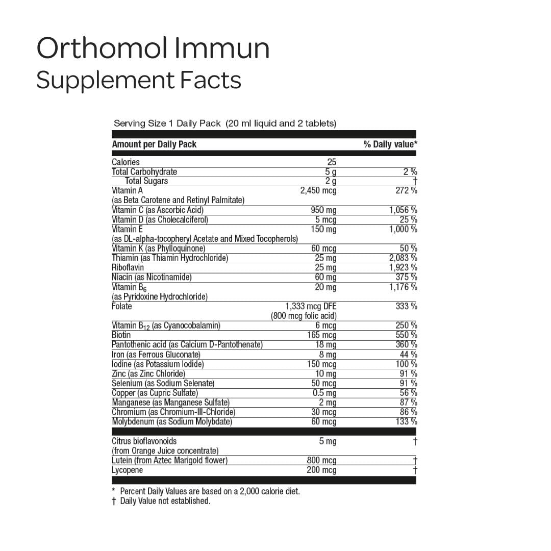 Orthomol Immun, Immune Support Vials for Adults with Vitamin C, Zinc, Selenium, Iodine, Vitamin D, E, A ,B, Calcium, 25+ Immune Boost Nutrients, 1 Serving Per Day for Daily Health (30 Day Supply) - dailyvitalstore