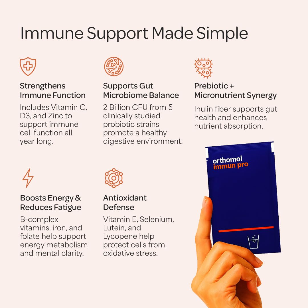 Orthomol Immun Pro, Immune Support & Gut Health Powder & Capsules for Adults with Probiotics, Prebiotics, Fiber, Vitamin C, Zinc, Selenium, Iodine, Vitamin D, E, A,B, Calcium (30 Day Supply) - dailyvitalstore