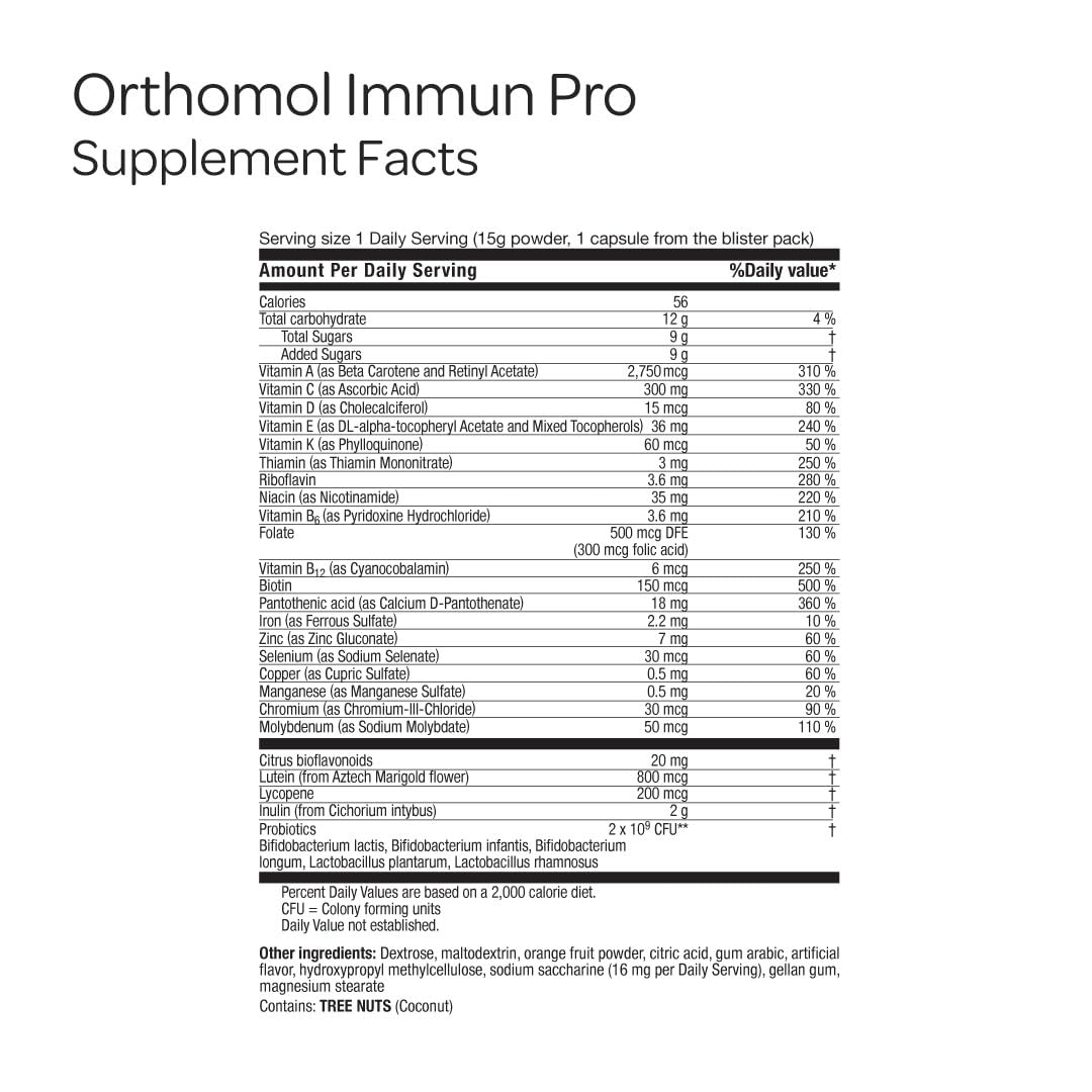 Orthomol Immun Pro, Immune Support & Gut Health Powder & Capsules for Adults with Probiotics, Prebiotics, Fiber, Vitamin C, Zinc, Selenium, Iodine, Vitamin D, E, A,B, Calcium (30 Day Supply) - dailyvitalstore