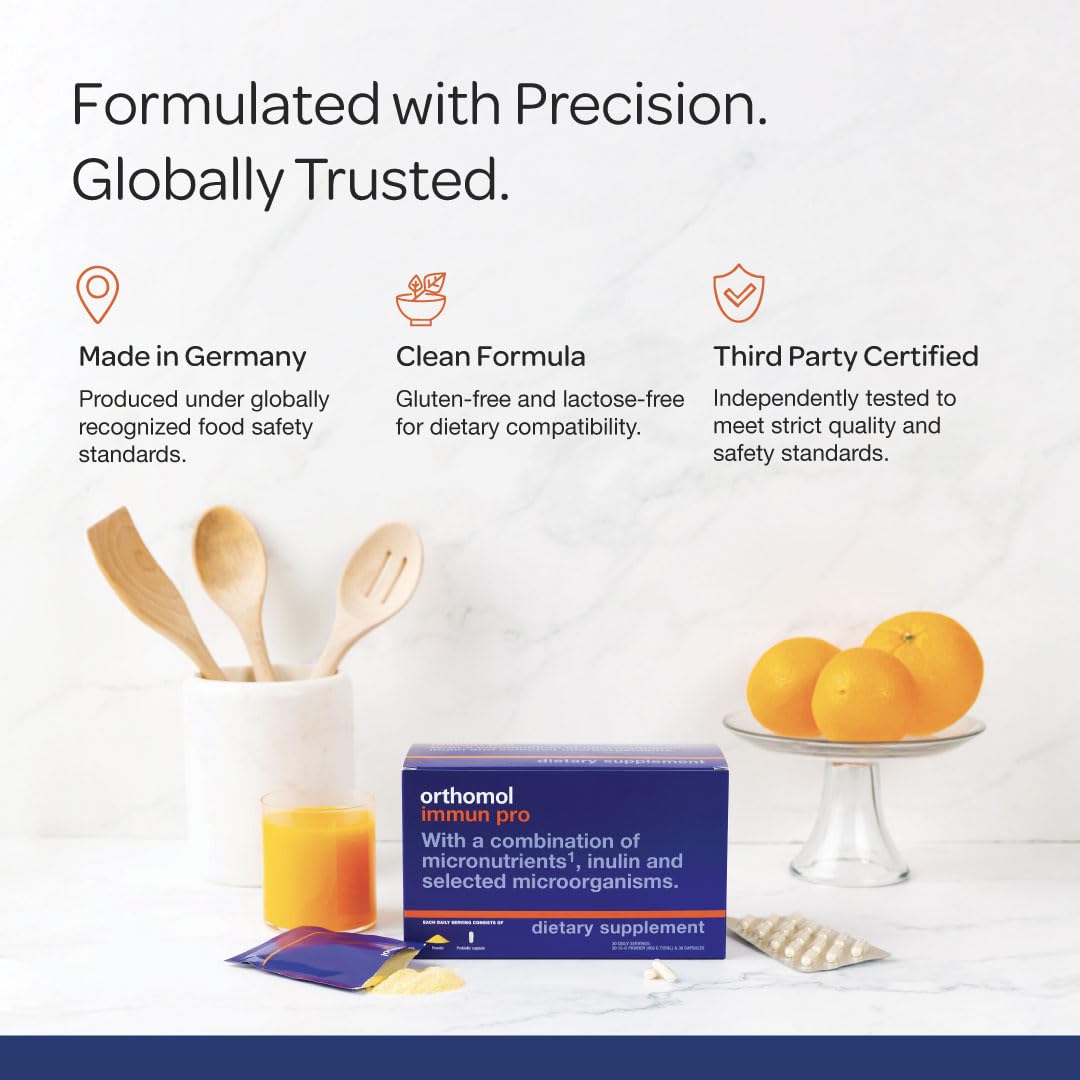 Orthomol Immun Pro, Immune Support & Gut Health Powder & Capsules for Adults with Probiotics, Prebiotics, Fiber, Vitamin C, Zinc, Selenium, Iodine, Vitamin D, E, A,B, Calcium (30 Day Supply) - dailyvitalstore
