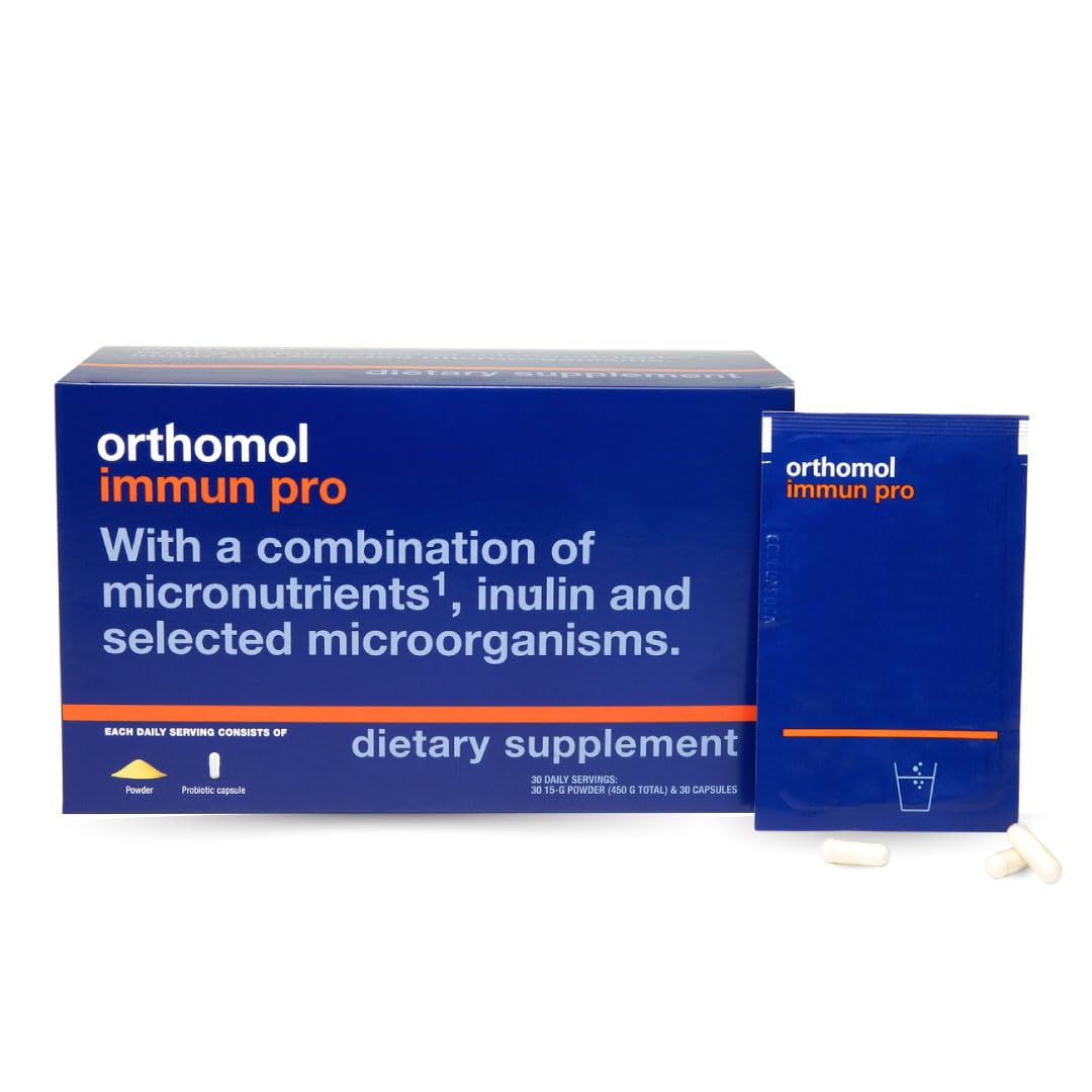 Orthomol Immun Pro, Immune Support & Gut Health Powder & Capsules for Adults with Probiotics, Prebiotics, Fiber, Vitamin C, Zinc, Selenium, Iodine, Vitamin D, E, A,B, Calcium (30 Day Supply) - dailyvitalstore