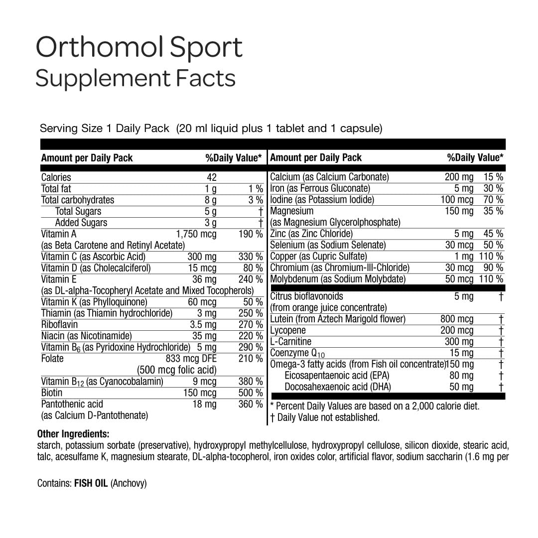 Orthomol Sport, 30-Day Supply, Premium Sports Nutrition Supplement with Vitamins A, B, C, D, E, Zinc, Iodine, Coenzyme Q10, L-Carnitine, Omega-3, and Essential Minerals for Optimal Performance - dailyvitalstore