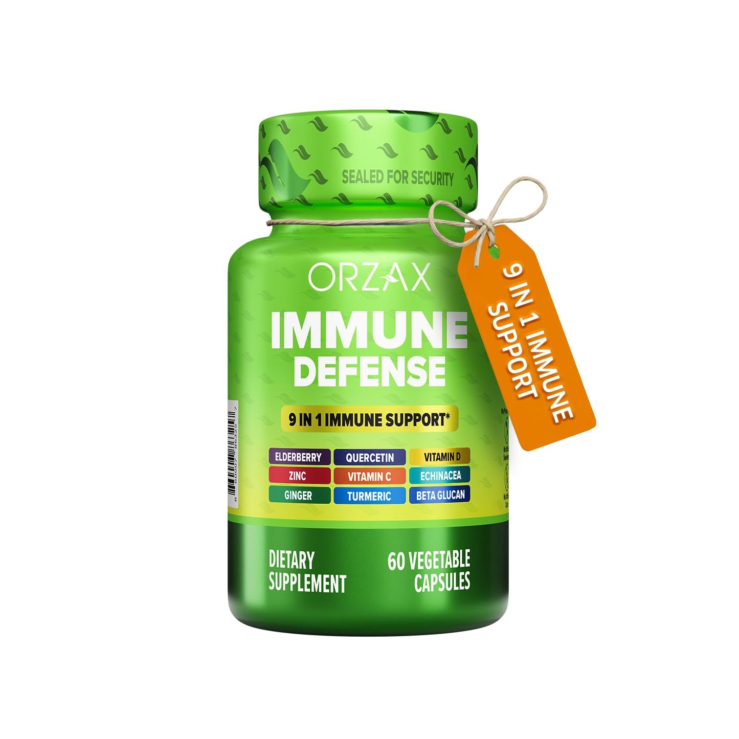 ORZAX 9 in 1 Immune Defense Booster Herbal Supplement, Specialized High Strength Formula - Vitamin C & D, Zinc, Quercetin, Turmeric & Ginger, Echinacea - Non-GMO - 60 Veggie Capsules - 30 Day Supply - dailyvitalstore