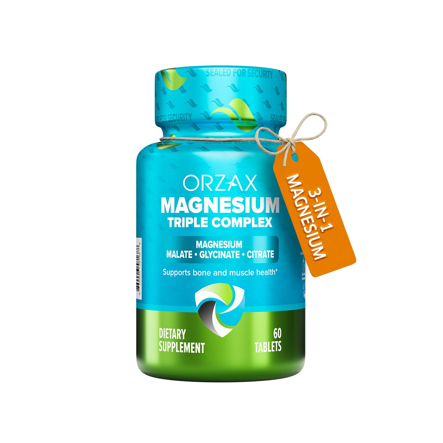 ORZAX Magnesium Triple Complex | Magnesium Glycinate, Citrate, Malate | Vegan, Gluten Free, Dairy Free, Halal | 200 mg of Triple Complex Magnesium for Muscles & Energy for Women and Men | 60 Tablets - dailyvitalstore