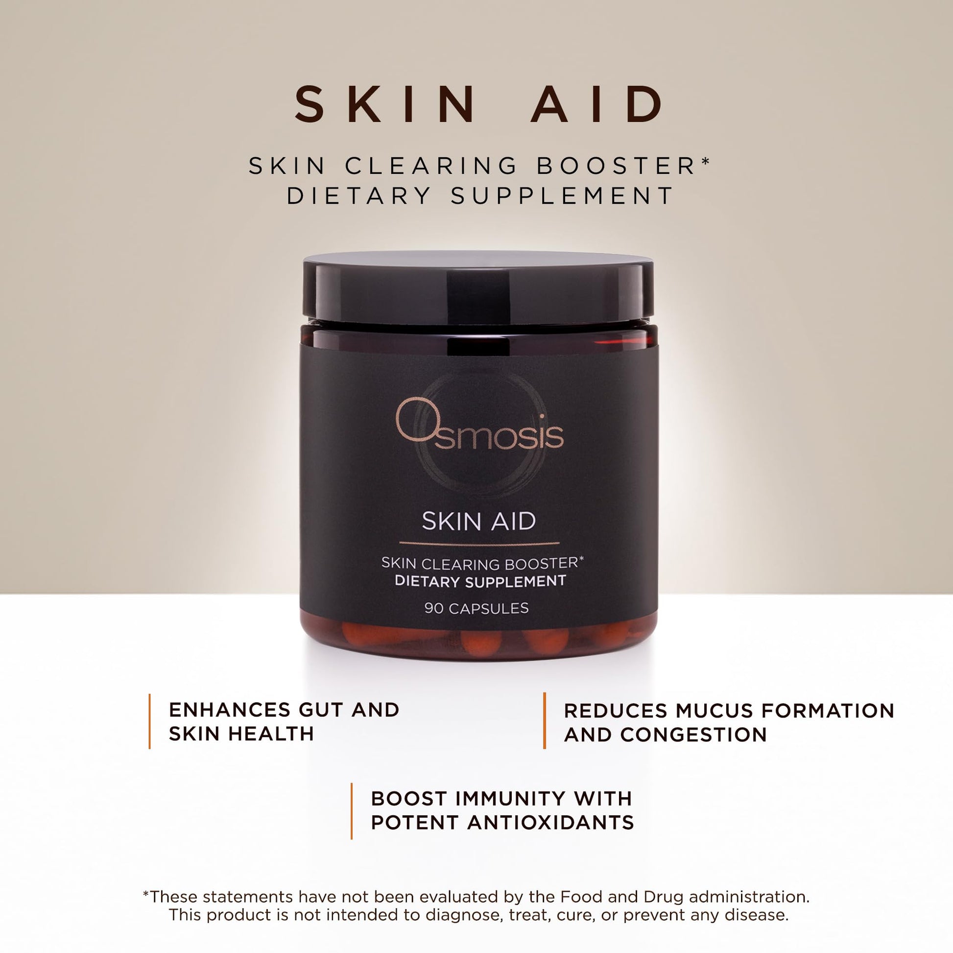 OSMOSIS Skin Aid Daily Supplement, Microbiome and Immunity Support, Vitamin A, for Acne and Blemish Prone Skin, 90 Count - dailyvitalstore