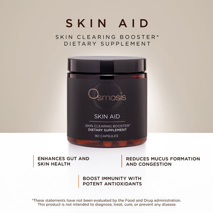 OSMOSIS Skin Aid Daily Supplement, Microbiome and Immunity Support, Vitamin A, for Acne and Blemish Prone Skin, 90 Count - dailyvitalstore