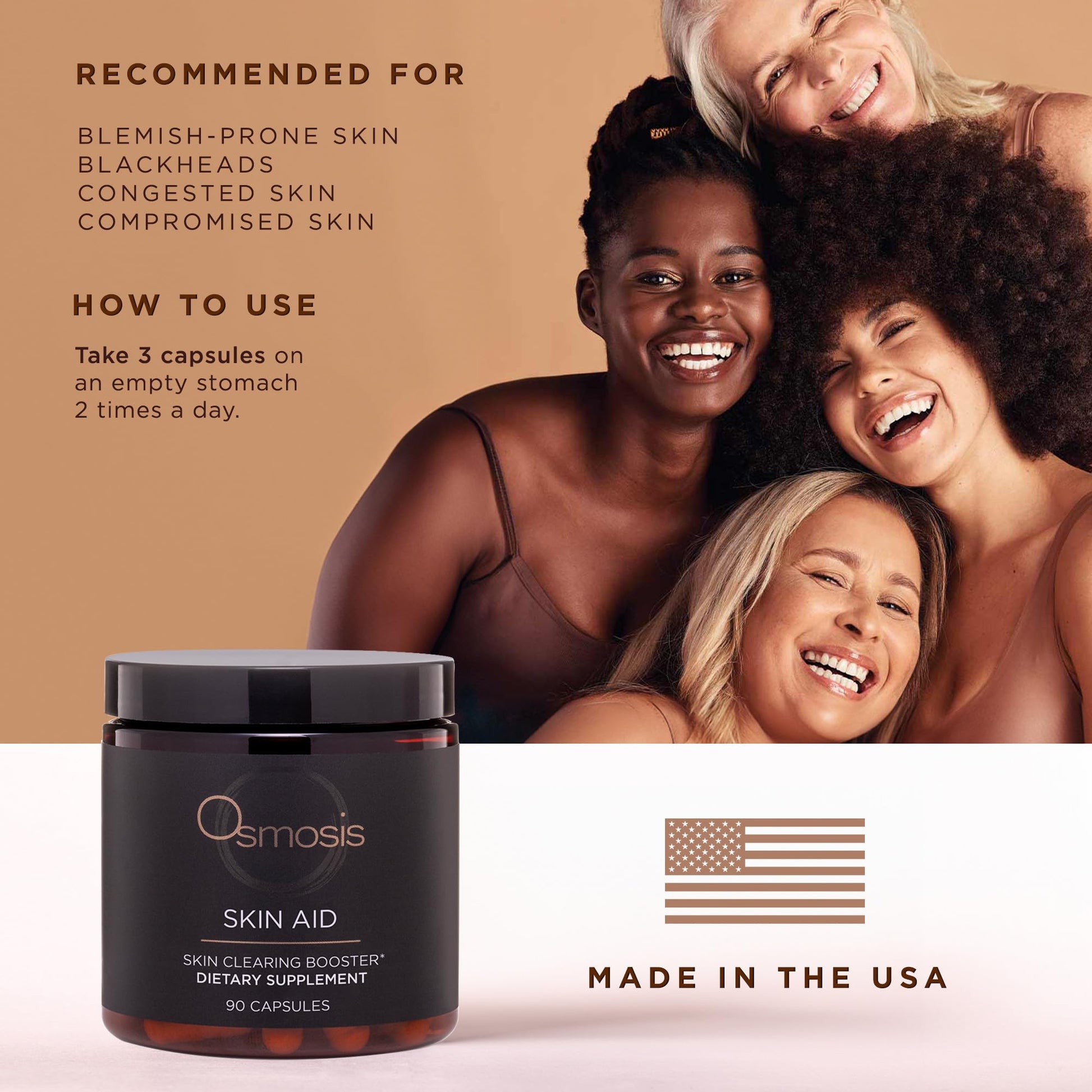 OSMOSIS Skin Aid Daily Supplement, Microbiome and Immunity Support, Vitamin A, for Acne and Blemish Prone Skin, 90 Count - dailyvitalstore