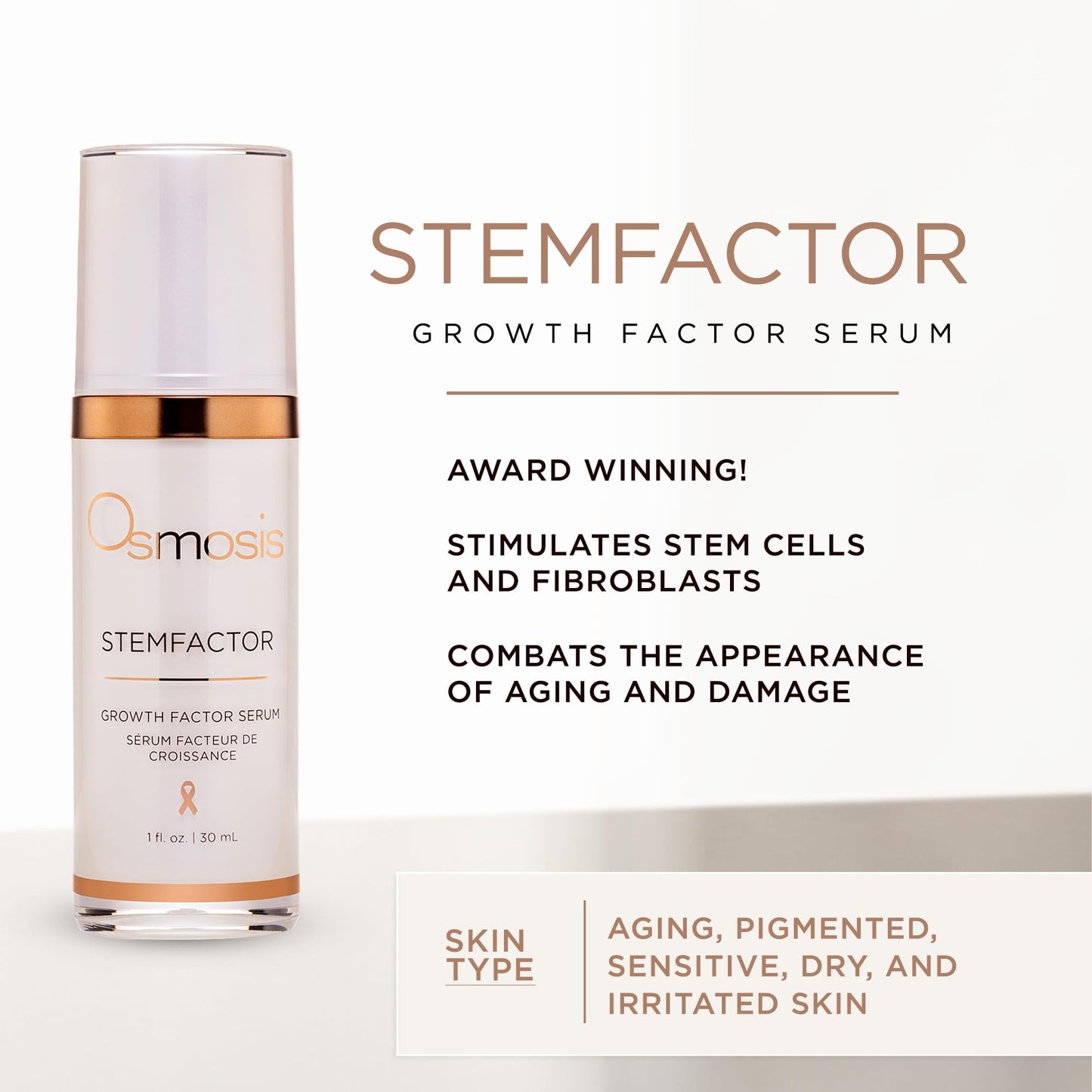 Osmosis StemFactor Growth Factor Exosome Facial Treatment, Age-Defying Skin Renewal, 1 Fl Oz Serum - dailyvitalstore