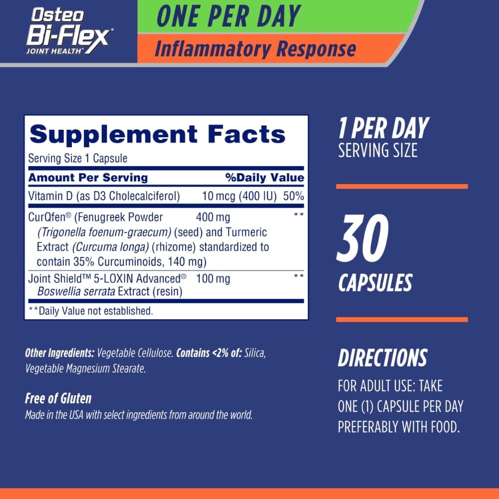Osteo Bi-Flex One Per Day + Inflammatory Response Joint Health Supplement, Capsules, 30 Ct - dailyvitalstore