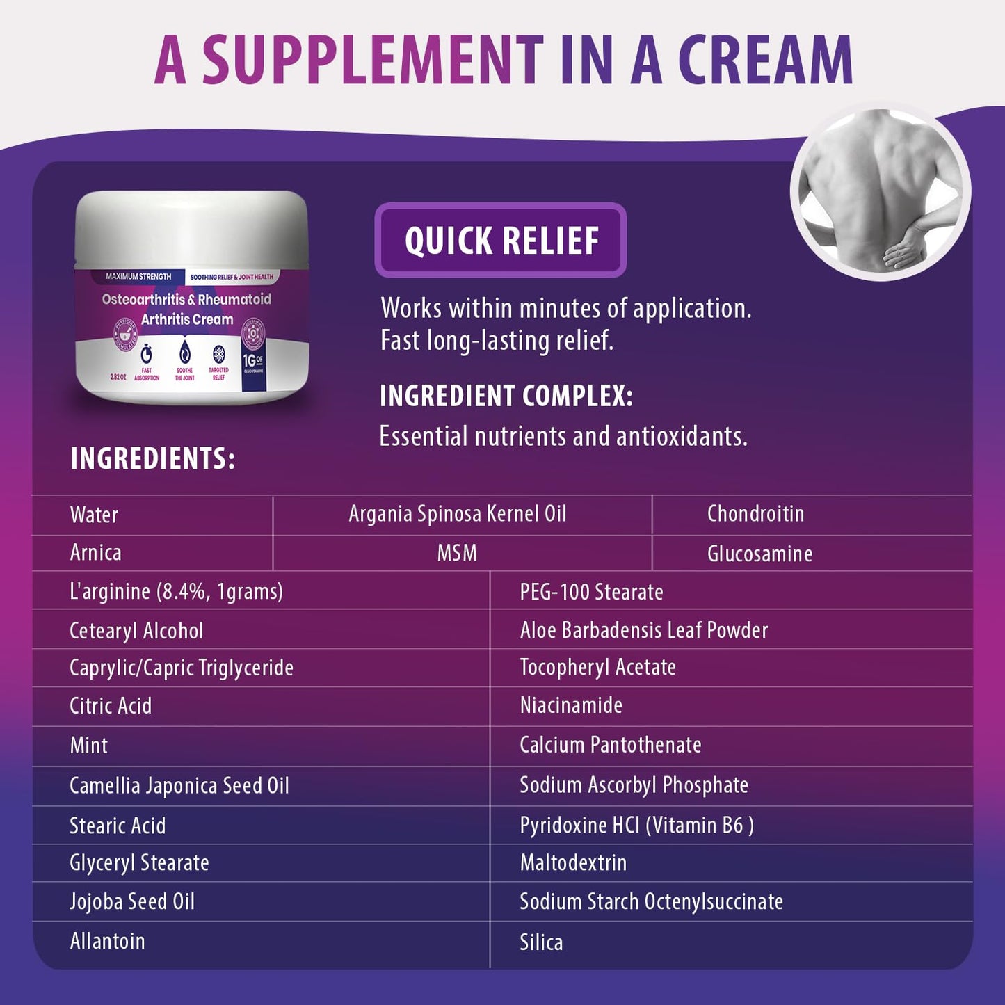 Osteoarthritis And Rhematoid Arthritis Cream By PMT – Soothing Relief For Your Knees and Hands. Includes 1 Gram Of Glucosamine; Arnica, Arginine, Glucosamine, Aloe - Cooling relief for Hands and Knees - dailyvitalstore