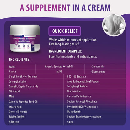 Osteoarthritis And Rhematoid Arthritis Cream By PMT – Soothing Relief For Your Knees and Hands. Includes 1 Gram Of Glucosamine; Arnica, Arginine, Glucosamine, Aloe - Cooling relief for Hands and Knees - dailyvitalstore